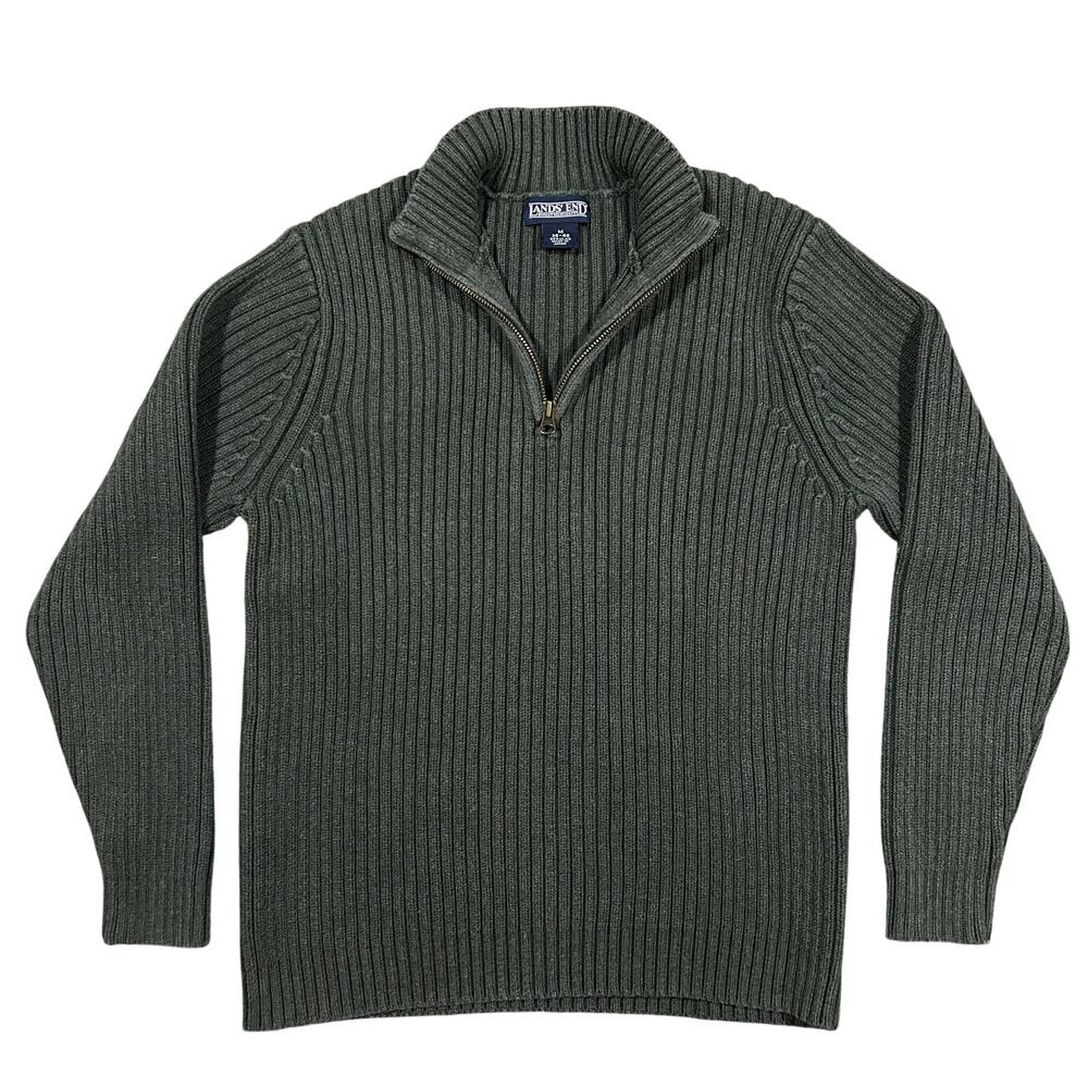 Vintage Lands’ End Quarter Zip Ribbed Knit Sweater Men’s Medium Made In Japan